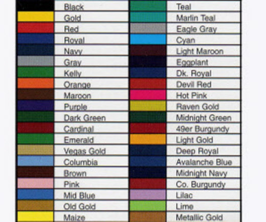 Fabric Color Chart With Names